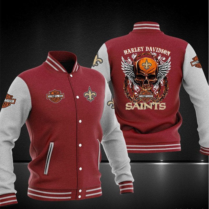NFL New Orleans Saints Red Grey Davidson Varsity Baseball Jacket for Men & Women | NFL Team Fan Gift