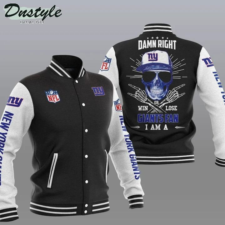 NFL New York Giants Black Damn Right Baseball Jacket Varsity Baseball Jacket for Men & Women | NFL Team Fan Gift