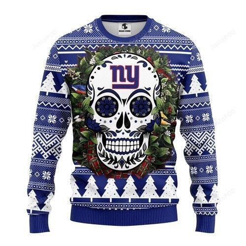 Nfl New York Giants Skull Flower Ugly Christmas Sweater,