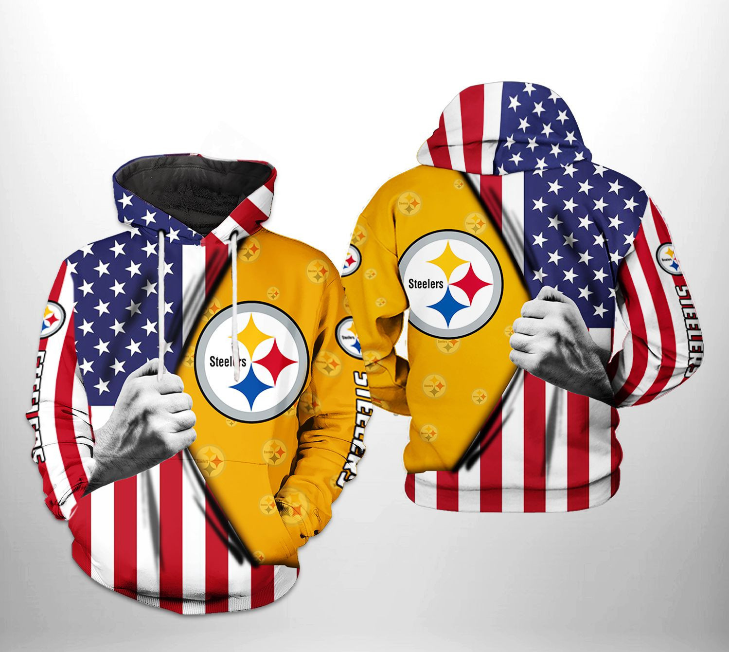 NFL Pittsburgh Steelers NFL US Flag Team 3D All Over Print Hoodie & Zip Hoodie