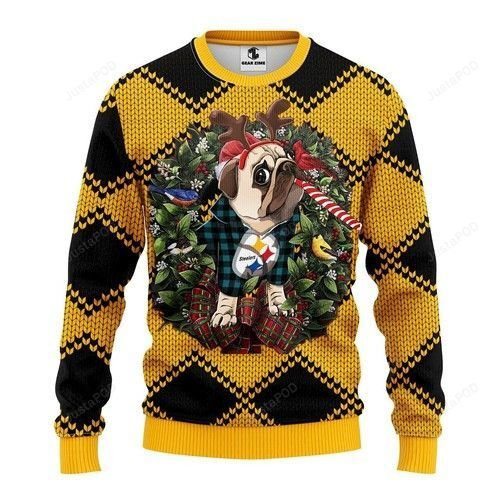 Nfl Pittsburgh Steelers Pug Dog Ugly Christmas Sweater, Perfect Holiday Gift