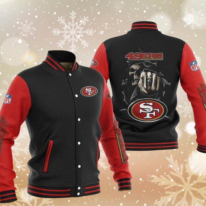 NFL San Francisco 49ers Skull Boxing Black Red Baseball Jacket for Men & Women | NFL Team Fan Gift