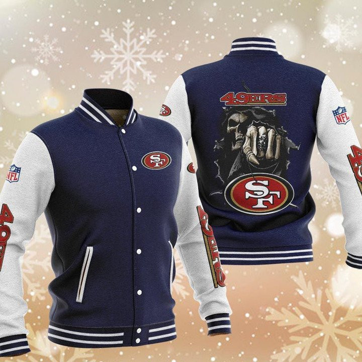 NFL San Francisco 49ers Skull Boxing Dark Blue Baseball Jacket Varsity Baseball Jacket for Men & Women | NFL Team Fan Gift