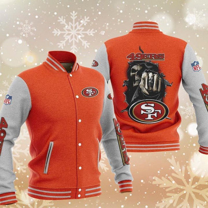 NFL San Francisco 49ers Skull Boxing Orange Grey Baseball Jacket for Men & Women | NFL Team Fan Gift