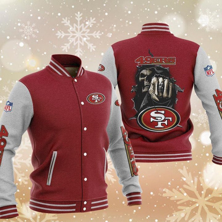 NFL San Francisco 49ers Skull Boxing Red Grey Baseball Jacket Varsity Baseball Jacket for Men & Women | NFL Team Fan Gift