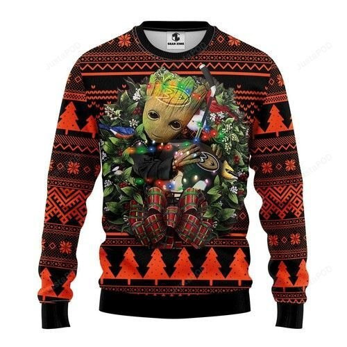 Nhl Anaheim Ducks Groot Hug Ugly Christmas Sweater, Perfect Holiday Gift