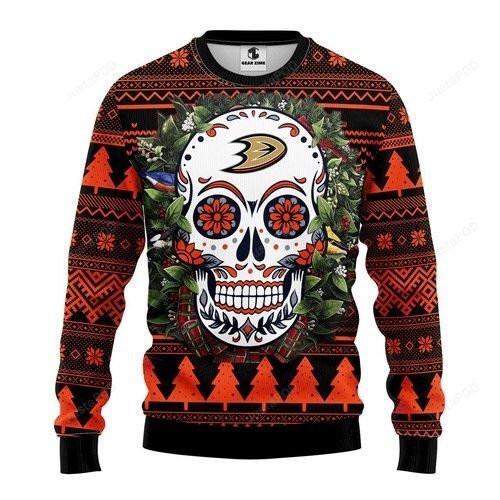 Nhl Anaheim Ducks Skull Flower Ugly Christmas Sweater,