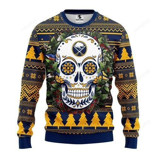 Nhl Buffalo Sabres Skull Flower Ugly Christmas Sweater,