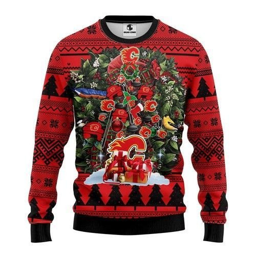 Nhl Calgary Flames Tree Christmas Ugly Christmas Sweater,