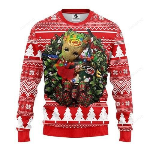 Nhl Carolina Hurricanes Groot Hug Ugly Christmas Sweater,