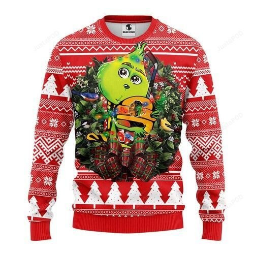 Nhl Chicago Blackhawks Grinch Hug Ugly Christmas Sweater, Perfect Holiday Gift