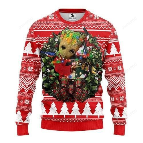 Nhl Chicago Blackhawks Groot Hug Ugly Christmas Sweater, Perfect Holiday Gift