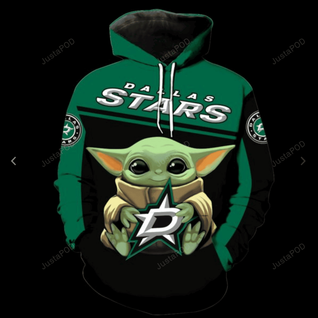 NHL Dallas Stars Baby Yoda 3D All Over Print Hoodie & Zip Hoodie