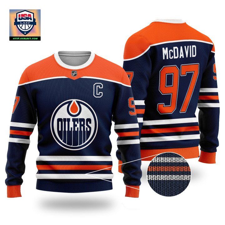 Nhl Edmonton Oilers Mcdavid 97 Navy Wool Sweater