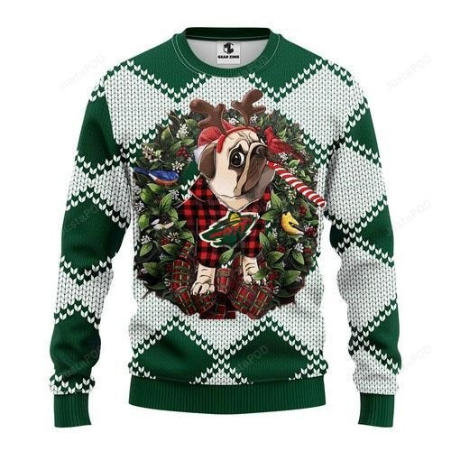 Nhl Minnesota Wild Pug Dog Ugly Christmas Sweater, Perfect Holiday Gift
