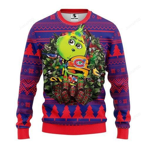 Nhl Montreal Canadiens Grinch Hug Ugly Christmas Sweater, Perfect Holiday Gift