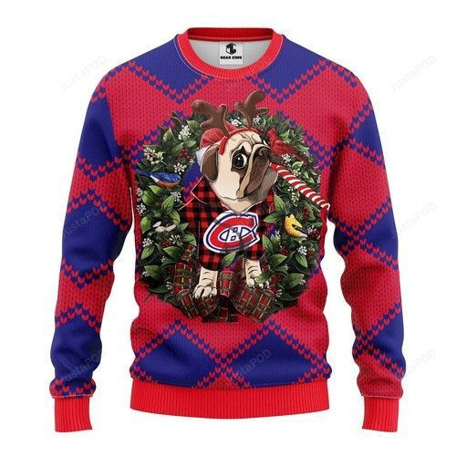 Nhl Montreal Canadiens Pug Dog Ugly Christmas Sweater, Perfect Holiday Gift