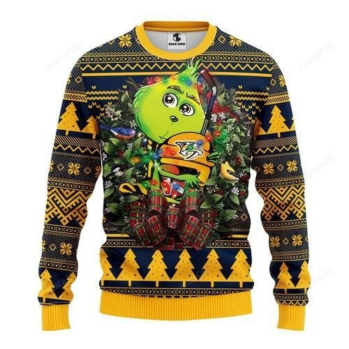 Nhl Nashville Predators Grinch Hug Ugly Christmas Sweater,