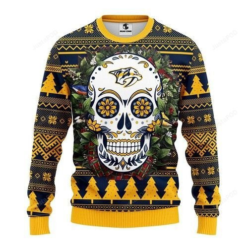 Nhl Nashville Predators Skull Ugly Christmas Sweater, Perfect Holiday Gift
