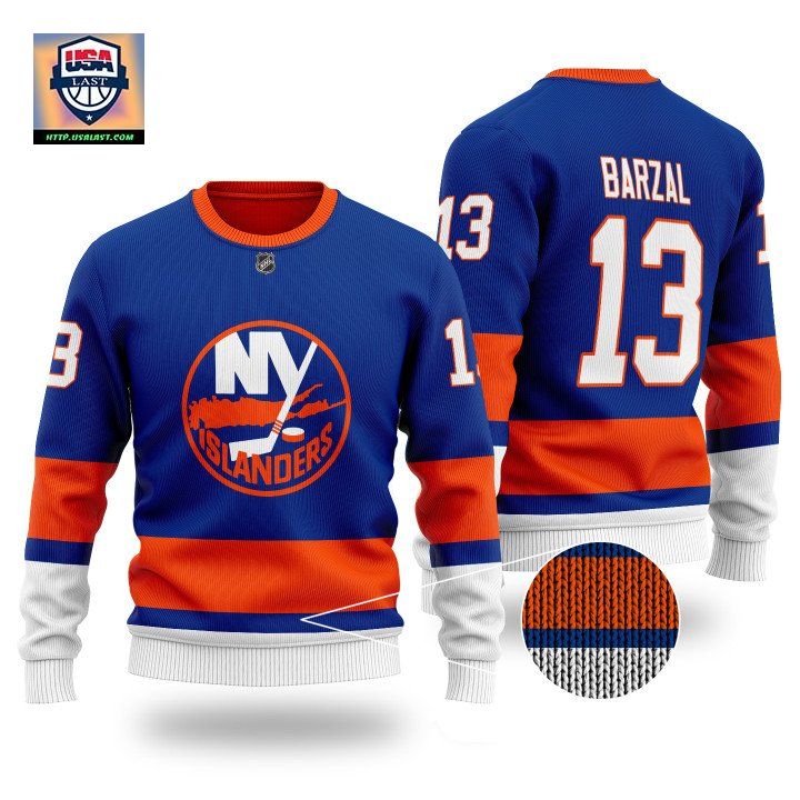 Nhl New York Islanders Barzal 13 Navy And Orange Sweater