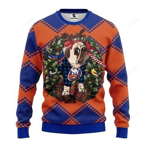 Nhl New York Islanders Pug Dog Ugly Christmas Sweater, Perfect Holiday Gift
