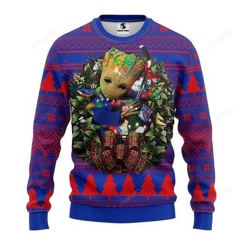 Nhl New York Rangers Groot Hug Ugly Christmas Sweater, Perfect Holiday Gift