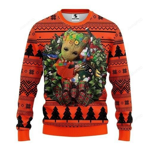 Nhl Philadelphia Flyers Groot Hug Ugly Christmas Sweater, Perfect Holiday Gift