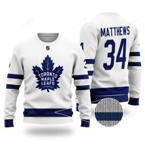 Nhl Toronto Maple Leafs Matthews 34 White Ugly Christmas Sweater, Perfect Holiday Gift