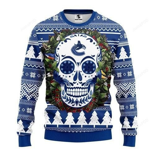 Nhl Vancouver Canucks Skull Flower Ugly Christmas Sweater, Perfect Holiday Gift