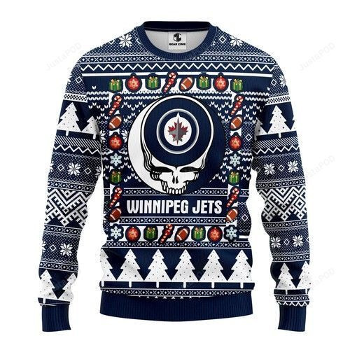 Nhl Winnipeg Jets Grateful Dead Ugly Christmas Sweater, Perfect Holiday Gift