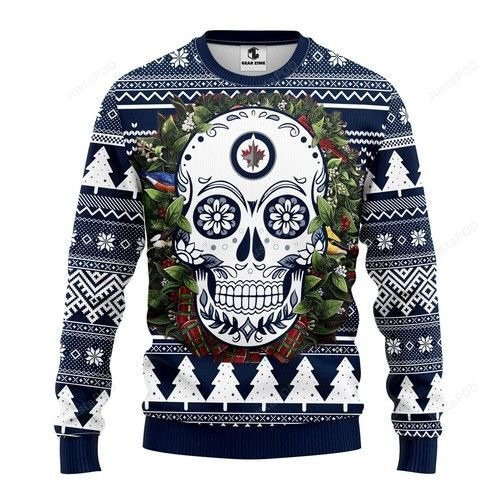Nhl Winnipeg Jets Skull Flower Ugly Christmas Sweater,