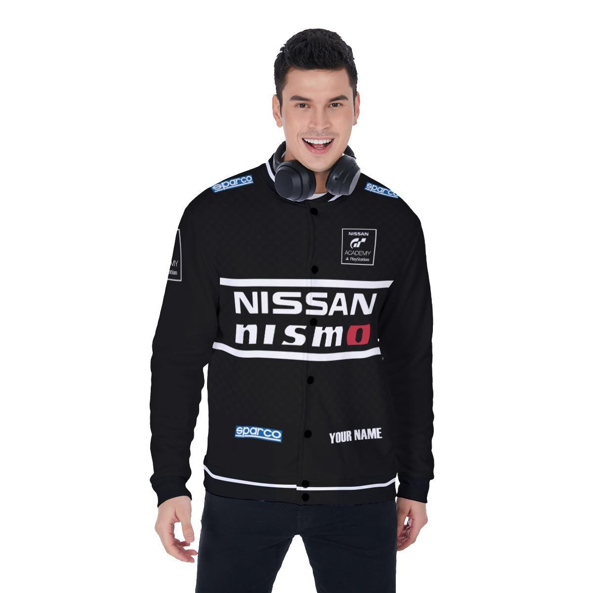 Nissan Nismo F1 Team Sparco Racing Personalized Name Baseball Jacket for Men & Women | Vehicle Brand Fan Gift