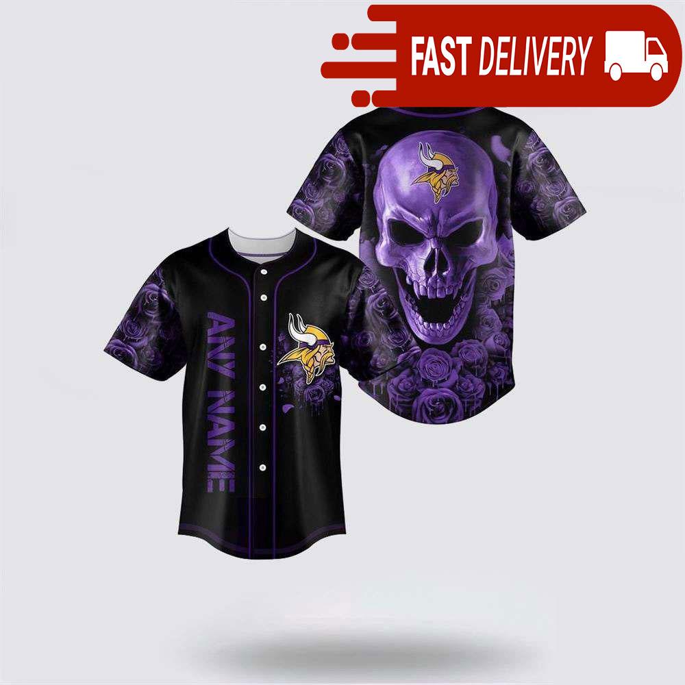 NLF Minnesota Vikings Skull Flower 3D Baseball Jersey Football Gift