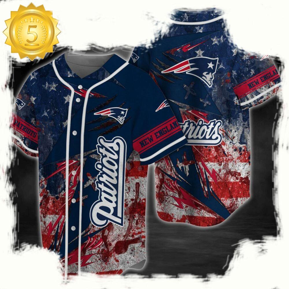 NLF New England Patriots America Flag  Baseball Jersey Shirt