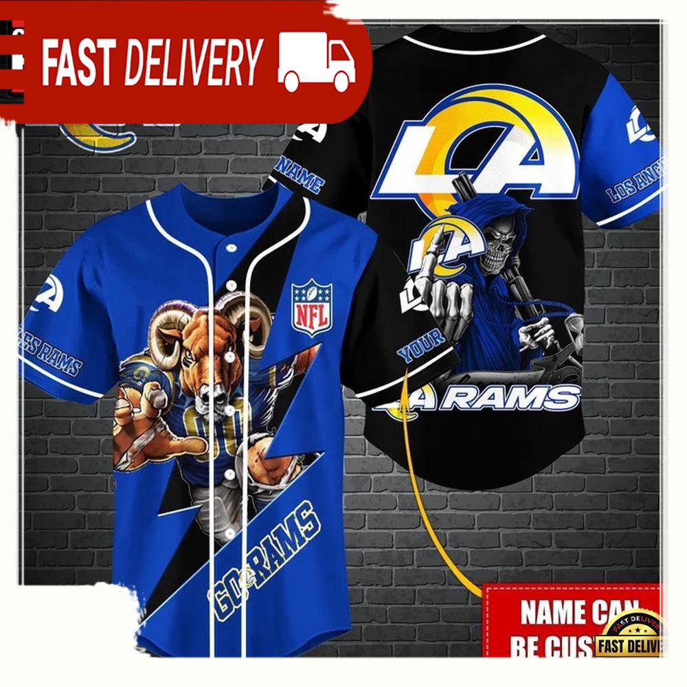 NLF Personalized Los Angeles Rams Mascot And Skull  Baseball Jersey