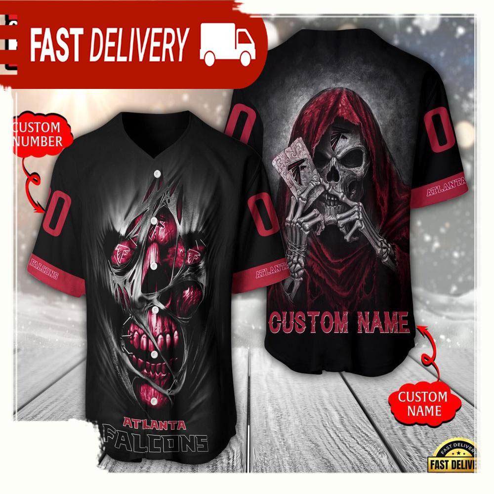 NLF Personalized Name & Numbler Atlanta Falcons Team Skull Death Baseball Jersey Shirt