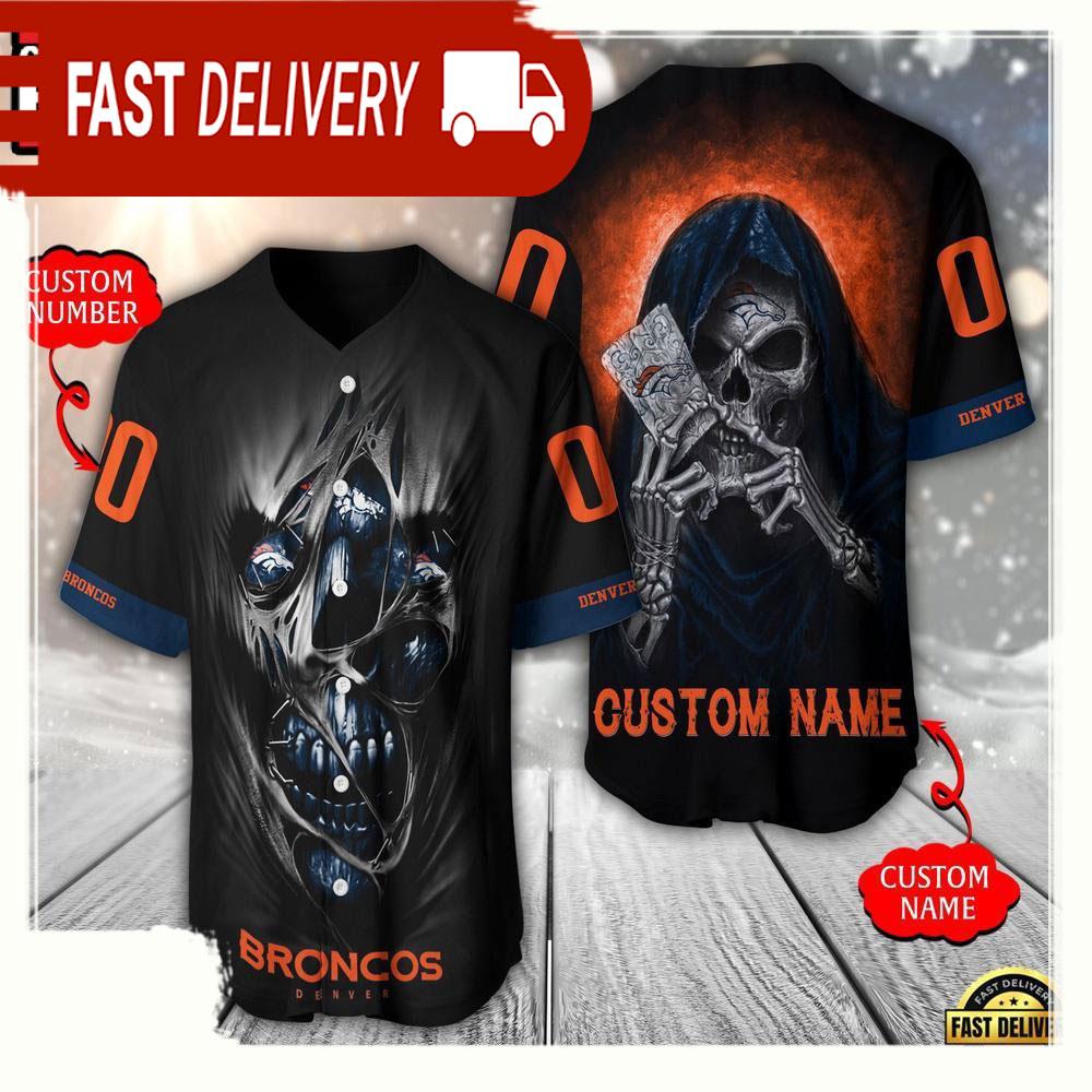 NLF Personalized Name & Numbler Denver Broncos Team Skull Death Baseball Jersey Shirt