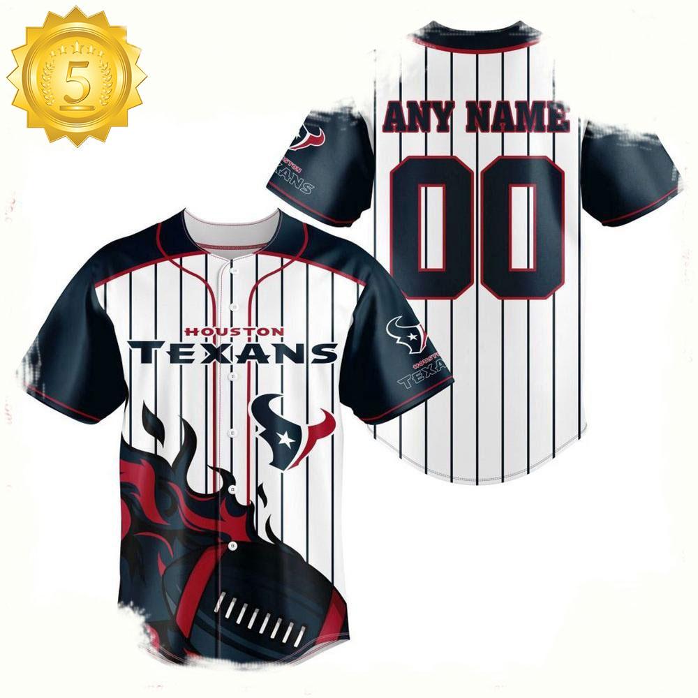 NLF Personalized Name & Numbler Houston Texans Baseball Jersey Shirt