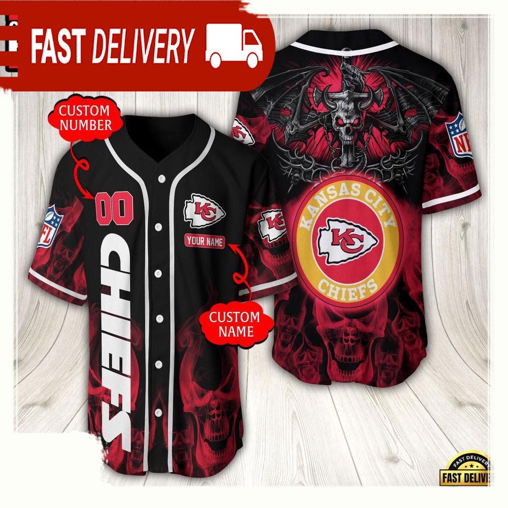 NLF Personalized Name & Numbler Kansas City Chiefs Baseball Jersey