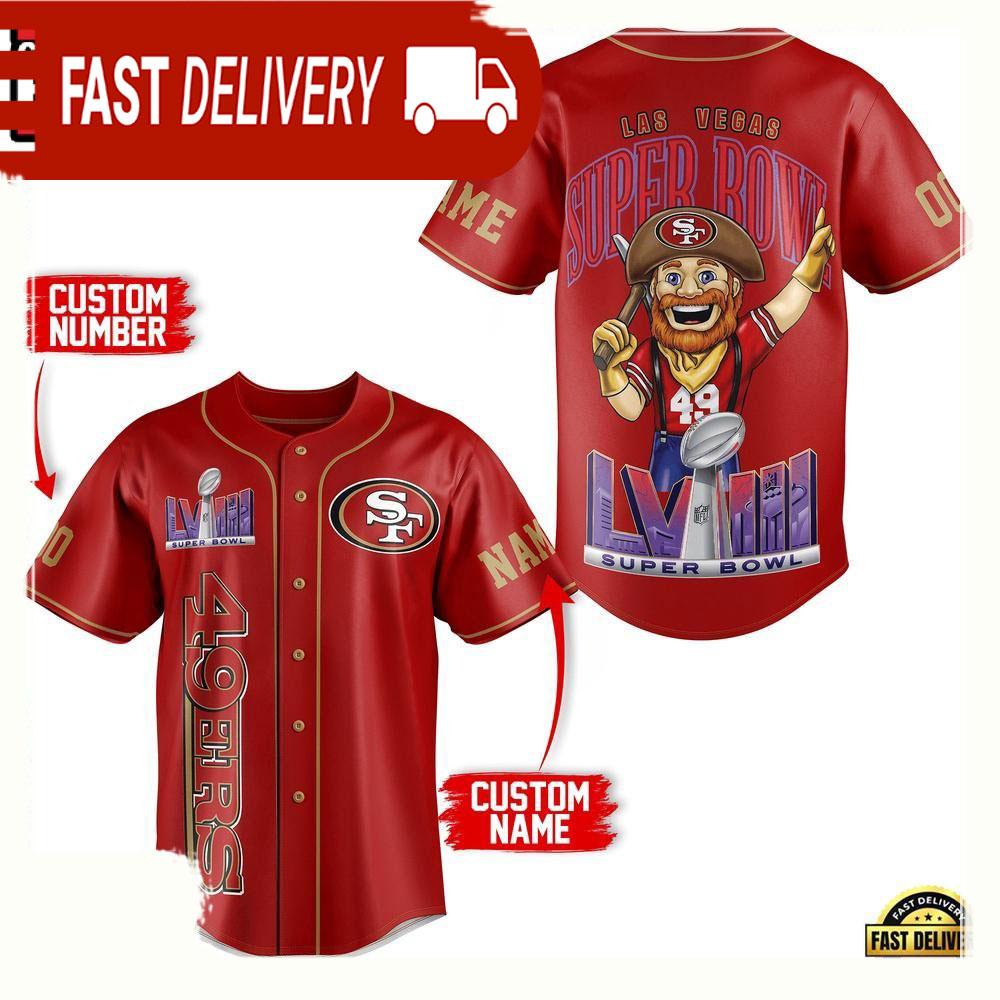 NLF Personalized Name & Numbler San Francisco 49Ers Super Bowl Red Baseball Jersey