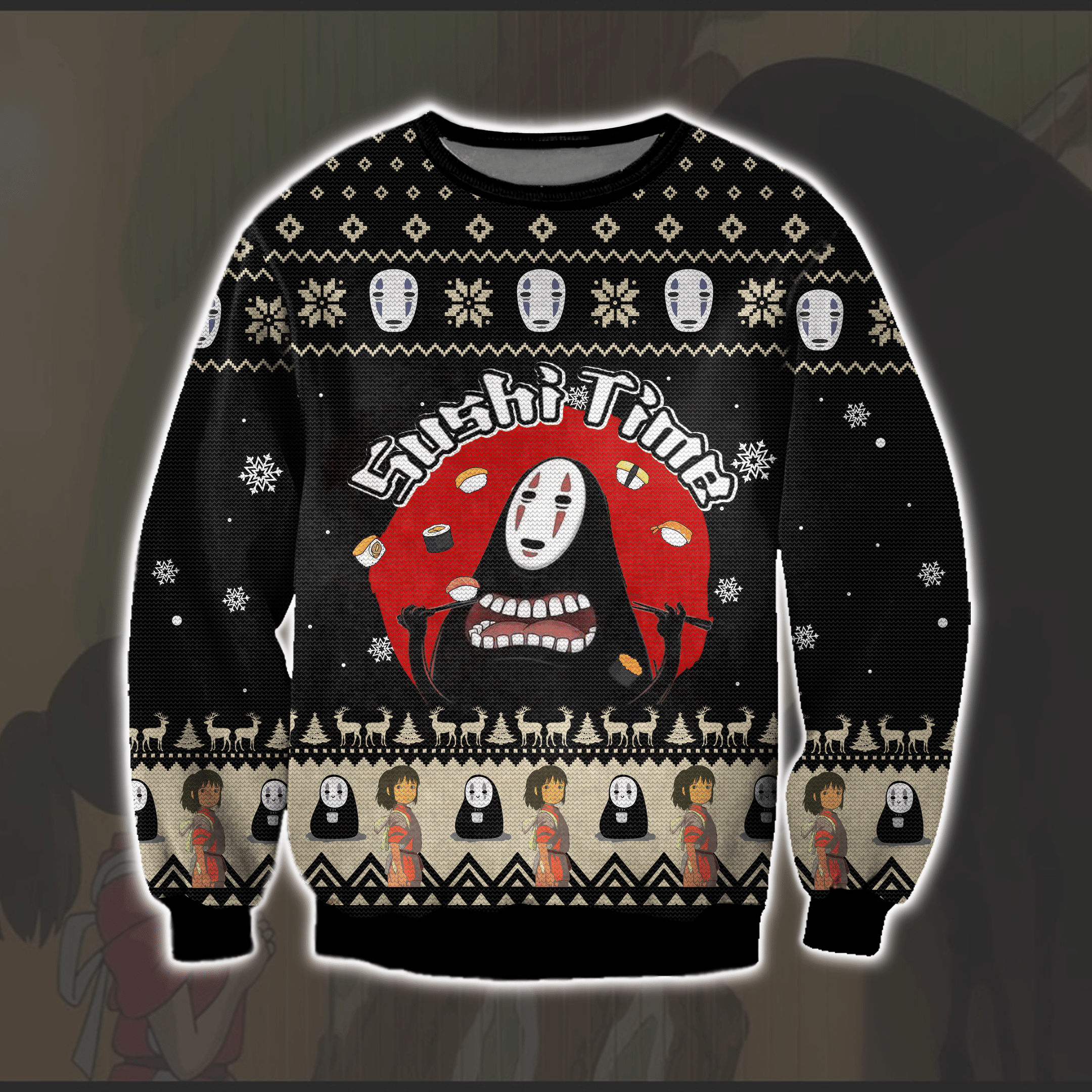 No-Face Spirited Away 3D Print Ugly Christmas Sweater