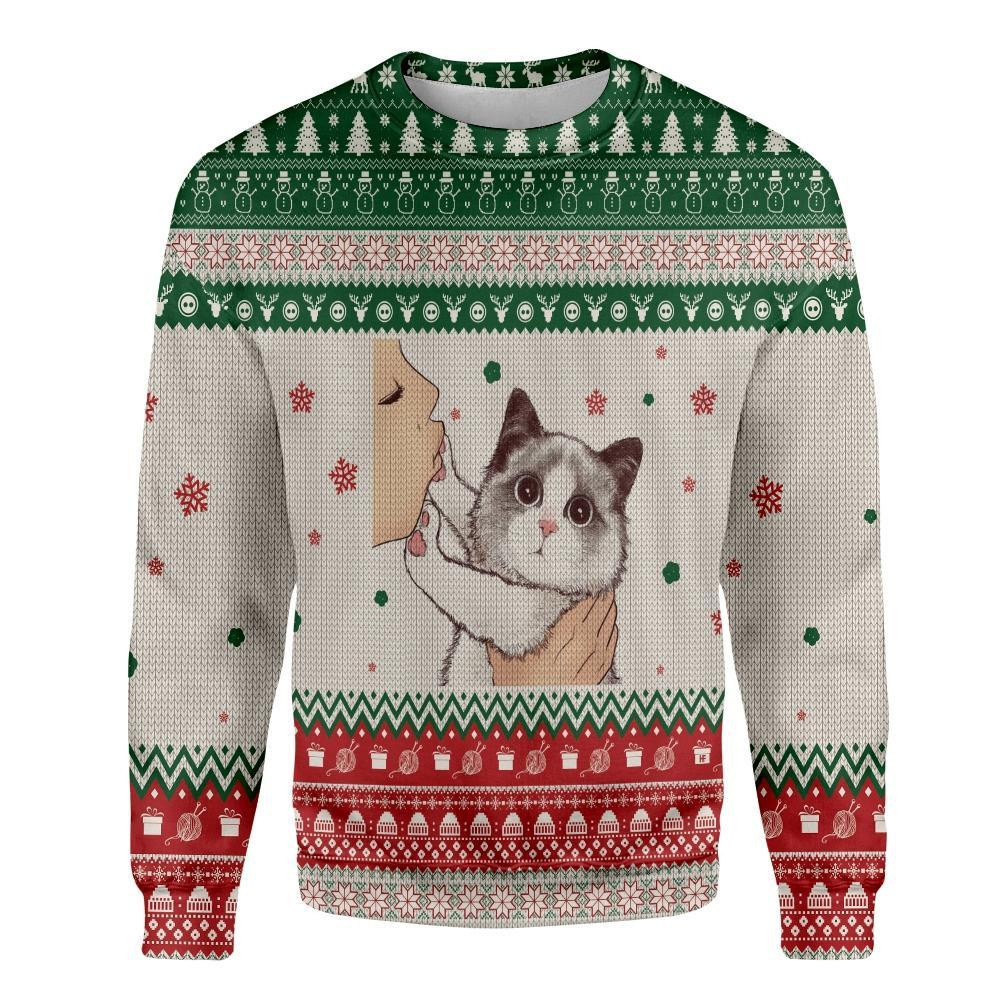 No Kiss Cat Meow Ugly Christmas Sweater, Perfect Holiday Gift