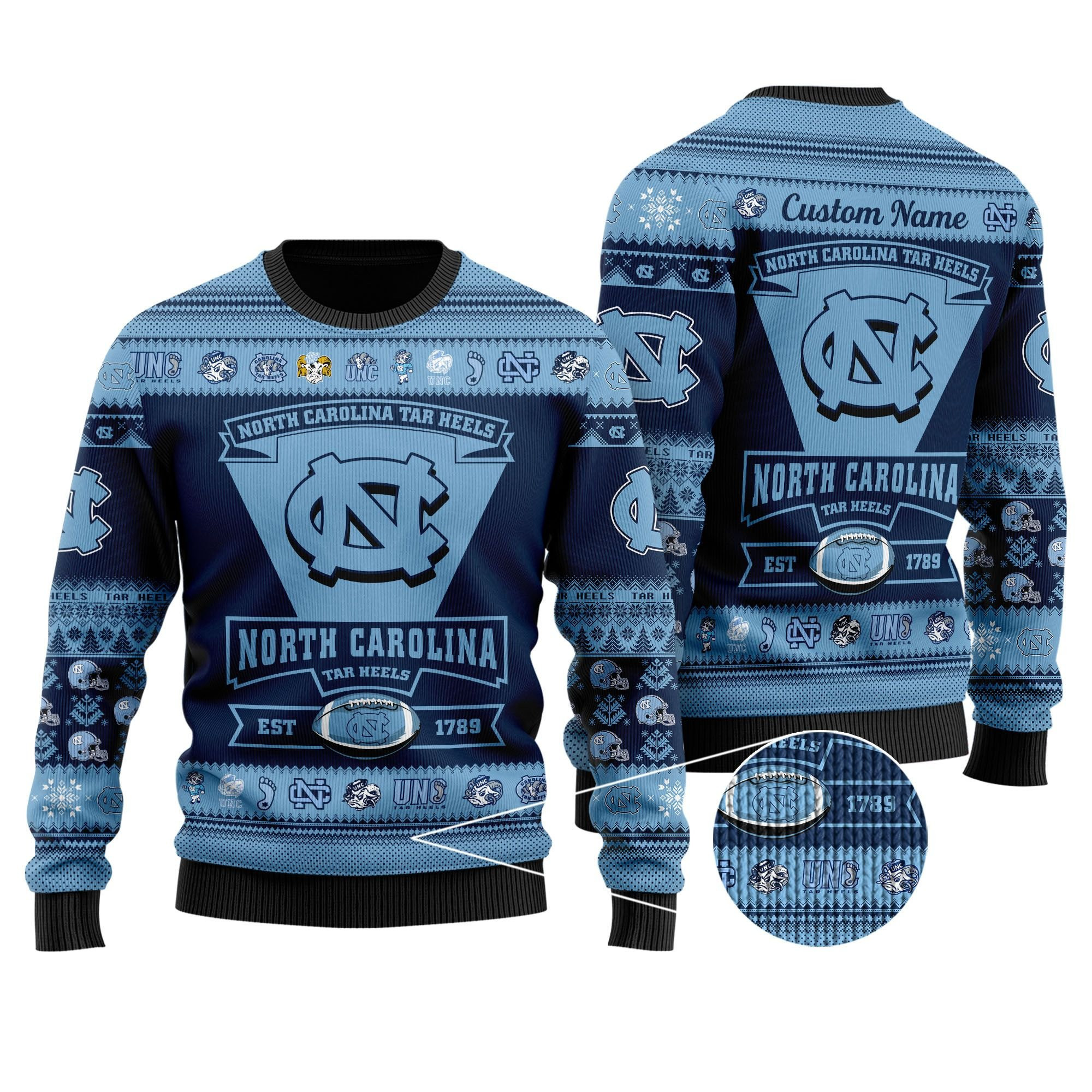 North Carolina Tar Heels Football Team Logo Personalized Ugly Christmas Sweater Perfect Holiday Gift
