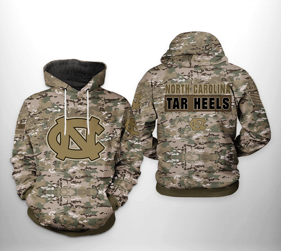 North Carolina Tar Heels NCAA Camo Veteran 3D All Over Print Hoodie & Zip Hoodie