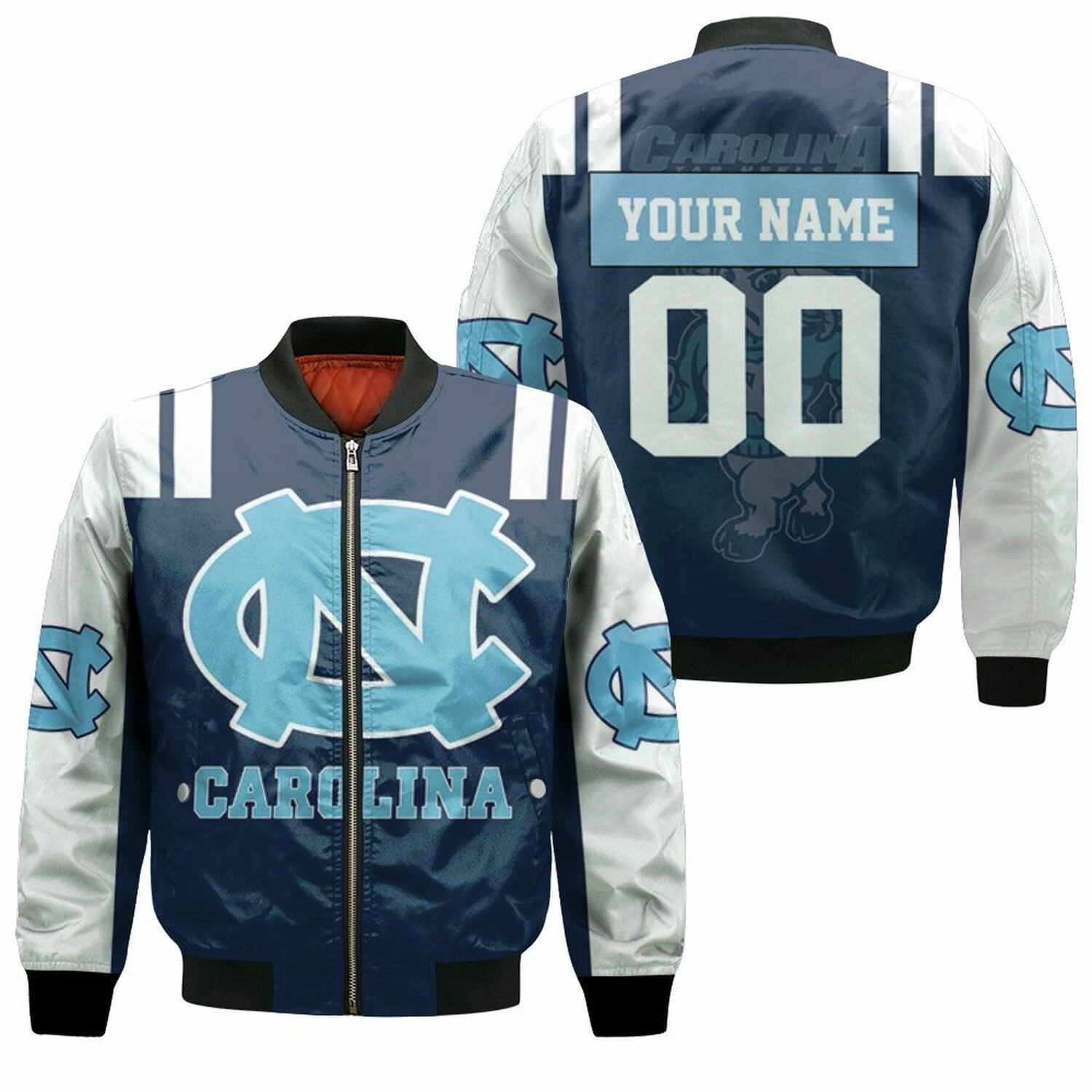 North Carolina Tar Heels Personalized Name Number Dark Blue Bomber Jacket | NCAA College Team Jacket for Men & Women | Sports Fan Gift