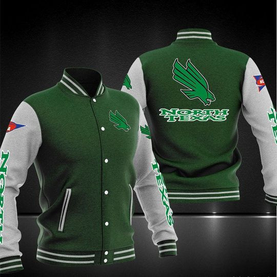 North Texas Mean Green Green White Varsity Baseball Jacket for Men & Women | NCAA Team Fan Gift