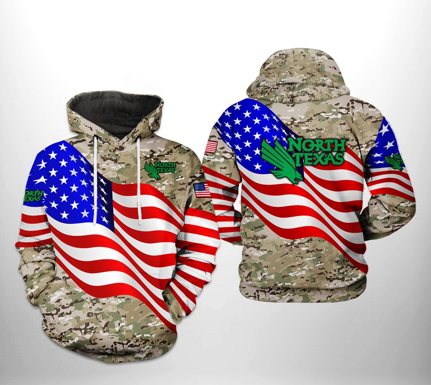 North Texas Mean Green NCAA US Flag Camo Veteran 3D All Over Print Hoodie & Zip Hoodie
