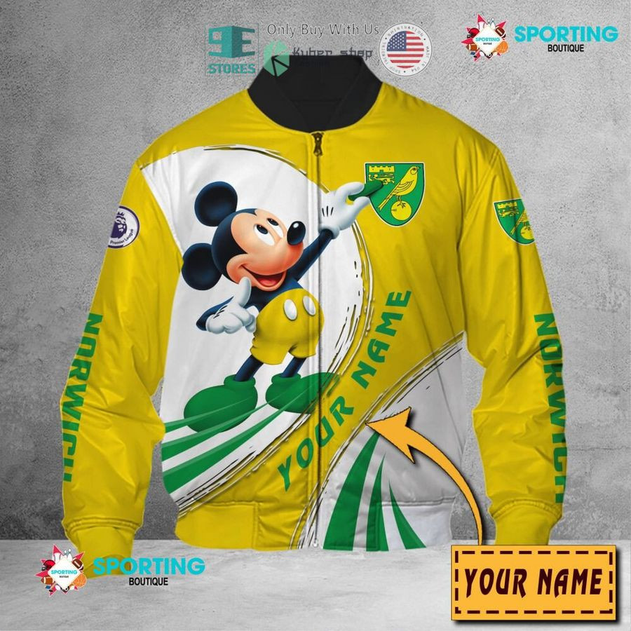 Norwich City FC Personalized Mickey Bomber Jacket | Streetwear Jacket for Men & Women | Fan Gift