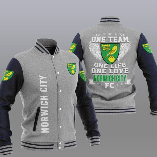 Norwich City Grey One Team Varsity Baseball Jacket for Men & Women | Soccer Team Fan Gift
