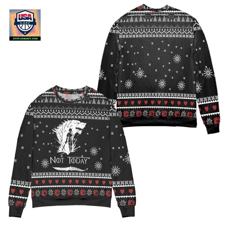 Not Today Arya Stark Game Of Throne Snowflake Ugly Christmas Sweater Black